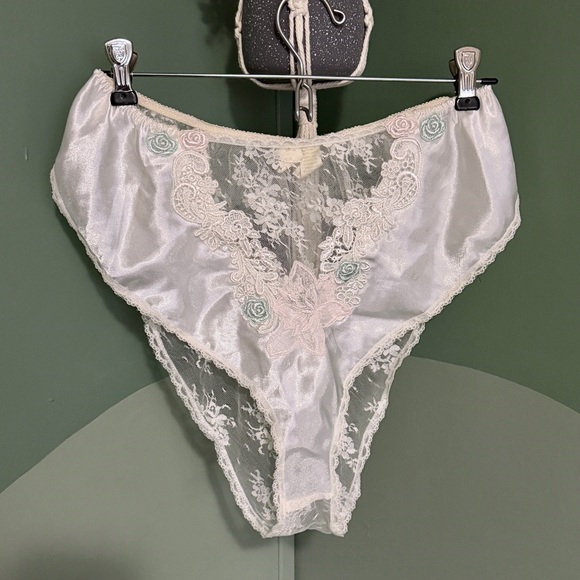 Victoria's Secret Other - Vintage 80s Victoria's Secret Gold Crown Label French Cut Panty white satin L